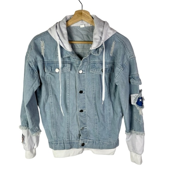 Boutique Light Blue Distressed Denim Spiderman Graphic S - Picture 2 of 5